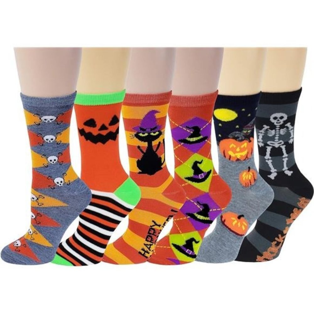 Women Stretchy Novelty Crew Colorful Fancy Crazy Design Soft Socks 6 Pairs